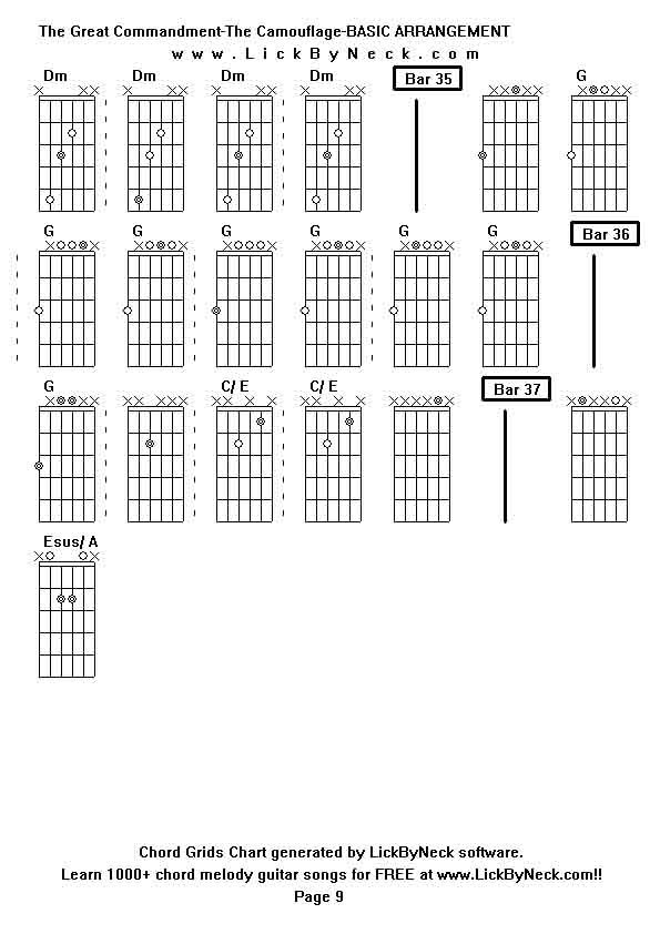 Chord Grids Chart of chord melody fingerstyle guitar song-The Great Commandment-The Camouflage-BASIC ARRANGEMENT,generated by LickByNeck software.